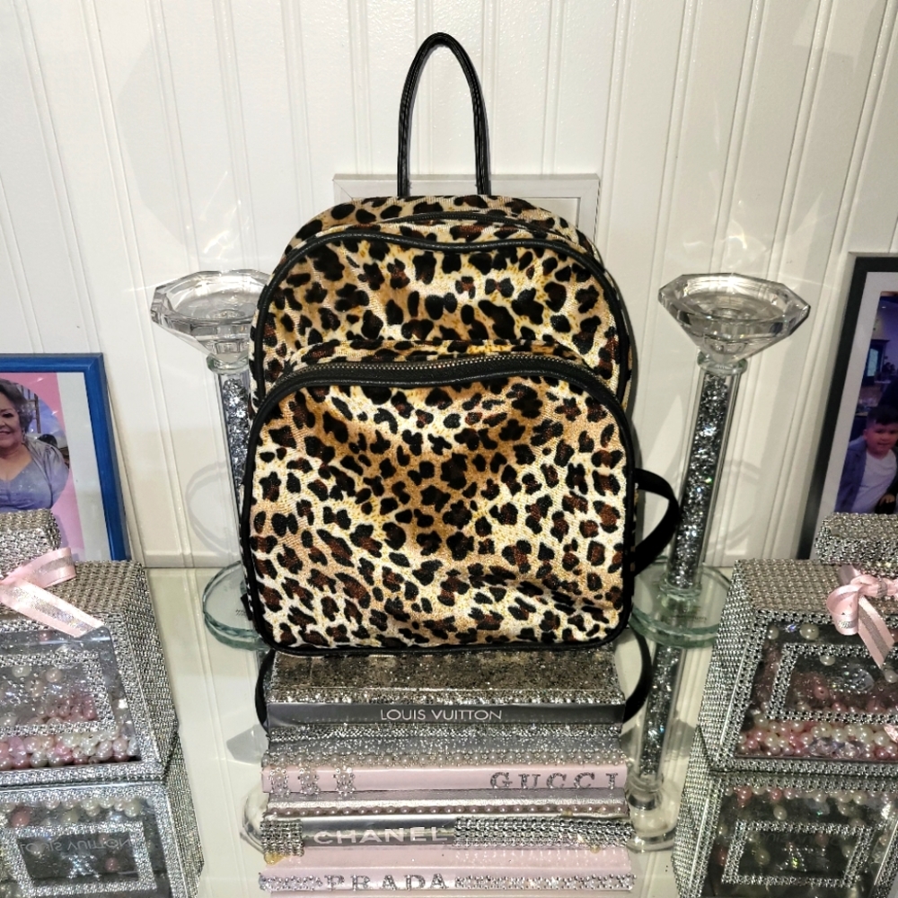 Euc Leopard Print Soft Plush Backpack - image 1